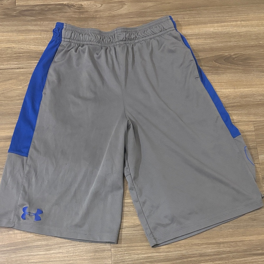 Under Armour Gray Athletic Shorts with Blue Side Panels